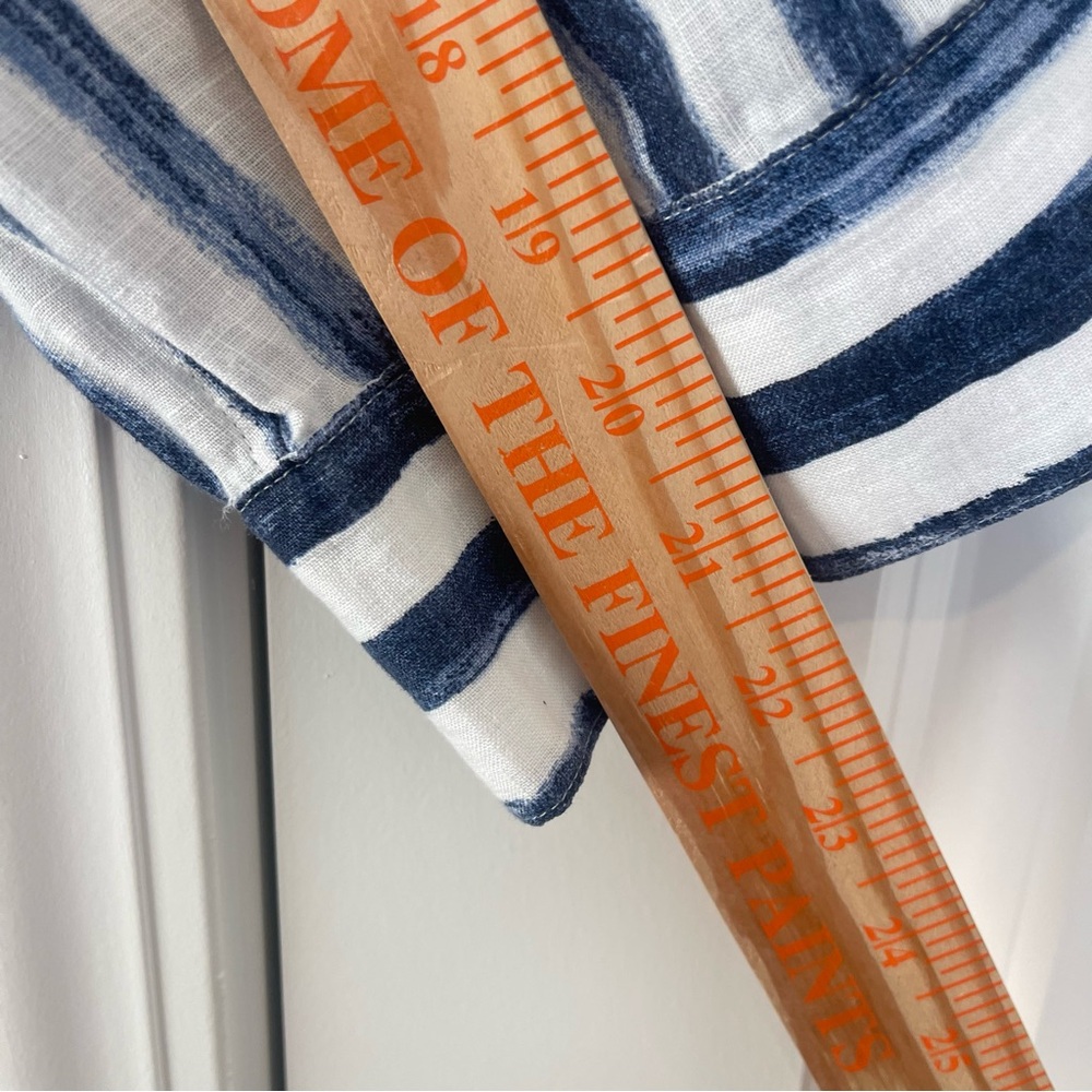 Chicos Linen Shirt sz 3 US 16 White Navy Striped No Iron Button Up Coastal Chic - Picture 5 of 7